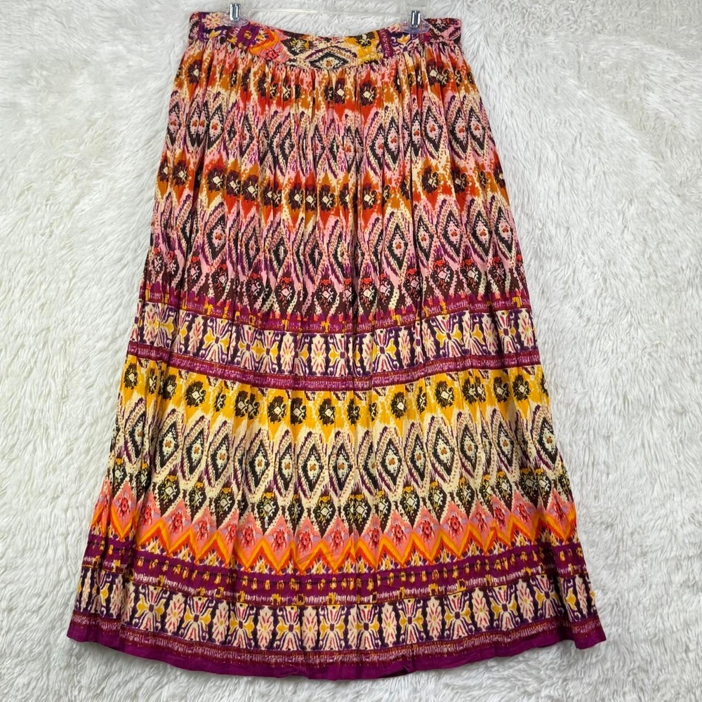 Chaudry Kc Boho Maxi Skirt Size M Multicolor Tribal Ikat Print NWT